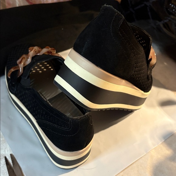 Dolce Vita Black Loafers with Brown Chain Accent - Picture 3 of 5